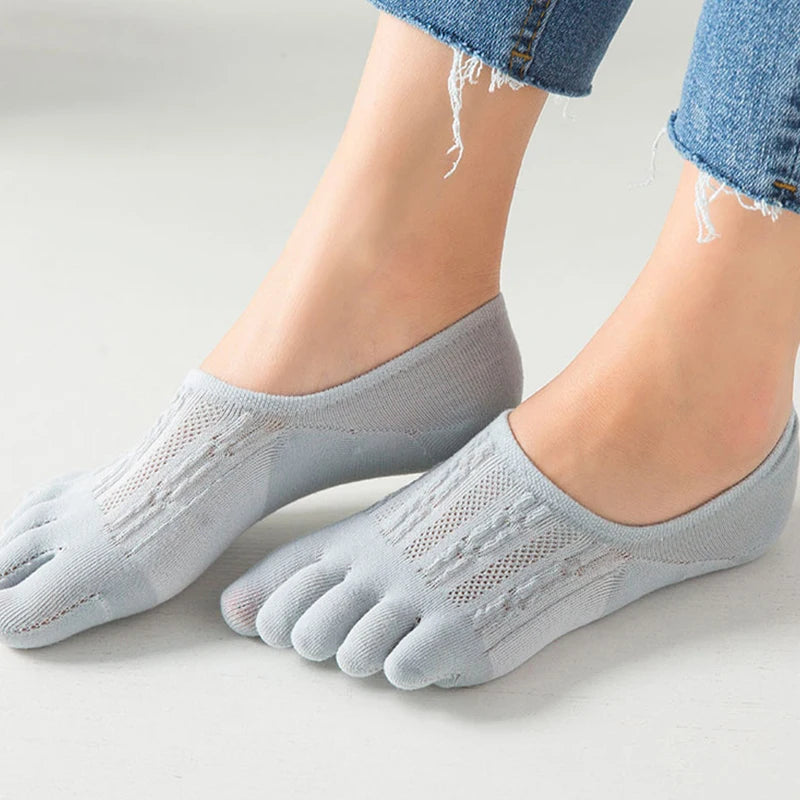 3Pairs Women's Socks Fashion Cotton Breathable Invisible Ankle Short Boat Socks Open Toe Sweat-absorbing Elasticity Ladies Sox