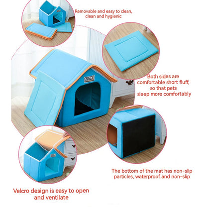 Foldable Winter Dog House Bed – Soft Leopard Print Pet Kennel