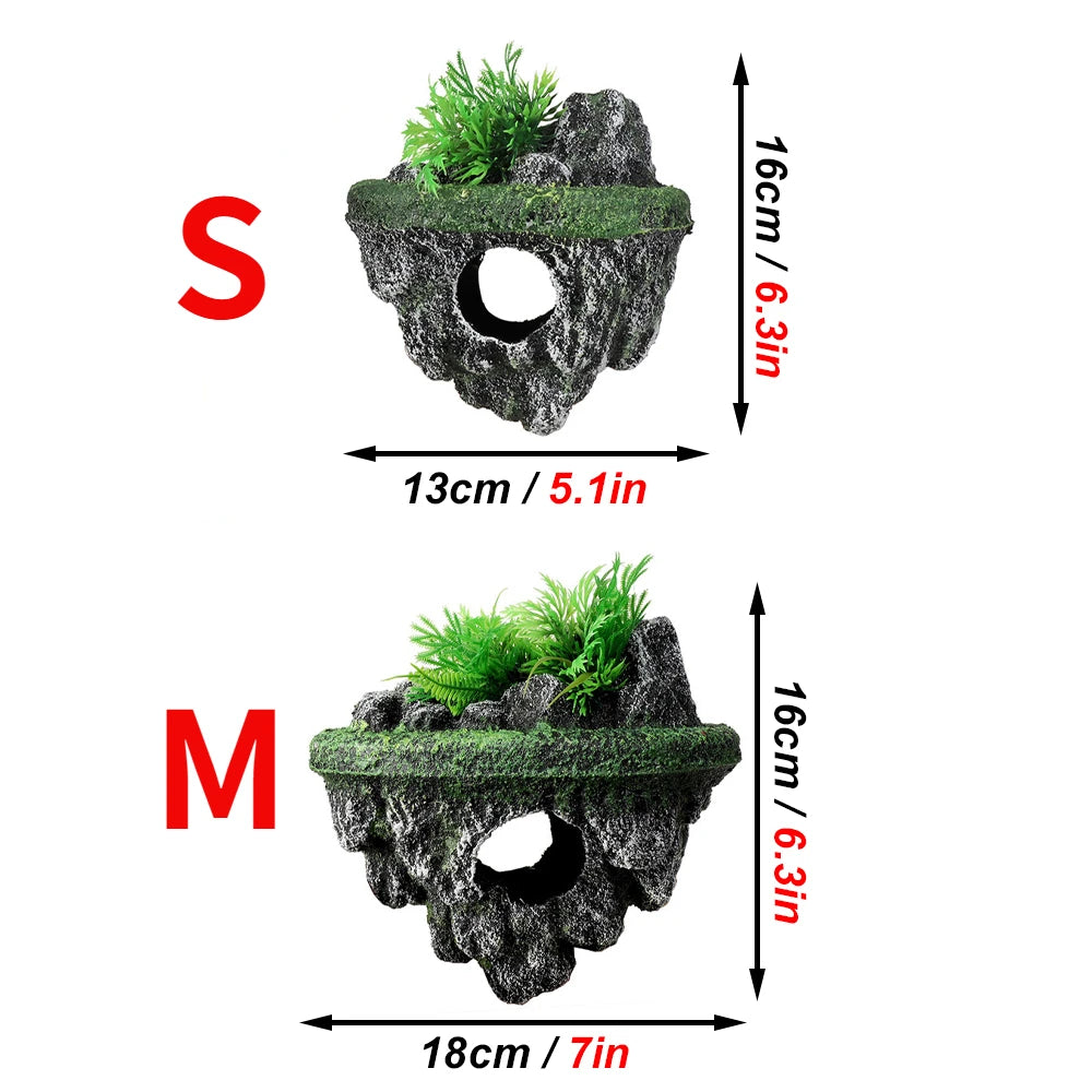 Suspended Island Fish Tank Decorative Creative Floating Stone Simulation Plants Caverns Crafts Ornaments Aquarium Accessories