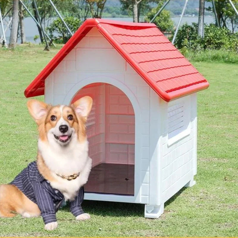 Outdoor Plastic Dog Kennel – Rainproof, Ventilated, Detachable