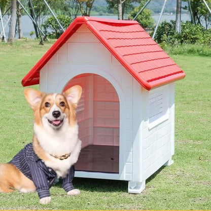 Outdoor Plastic Dog Kennel – Rainproof, Ventilated, Detachable
