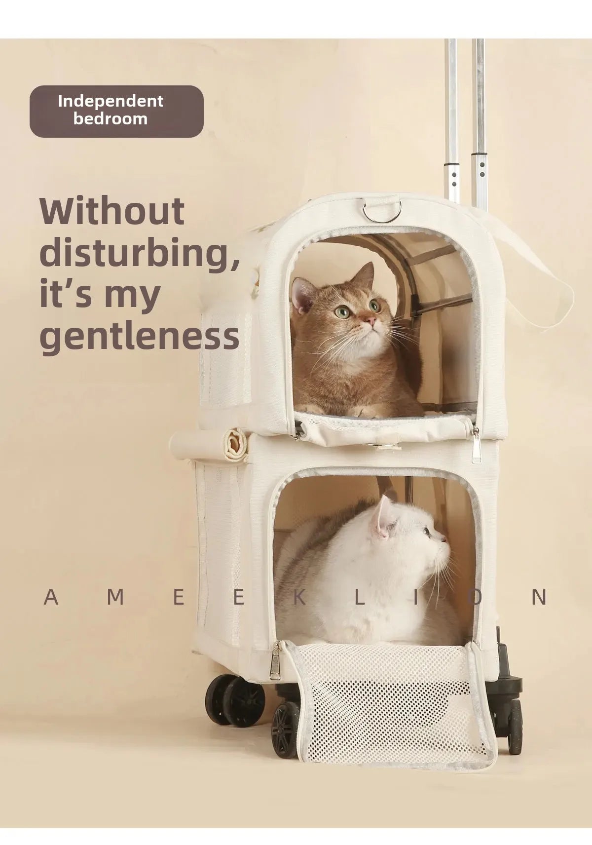 High Aesthetic Pet Trolley Box 2-layers Design Cat Basket Breathable Comfortable Transport Case Convenient Travel Pet Trolley