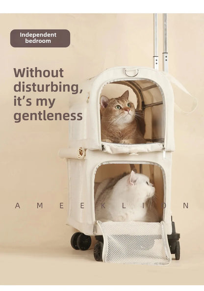 High Aesthetic Pet Trolley Box 2-layers Design Cat Basket Breathable Comfortable Transport Case Convenient Travel Pet Trolley