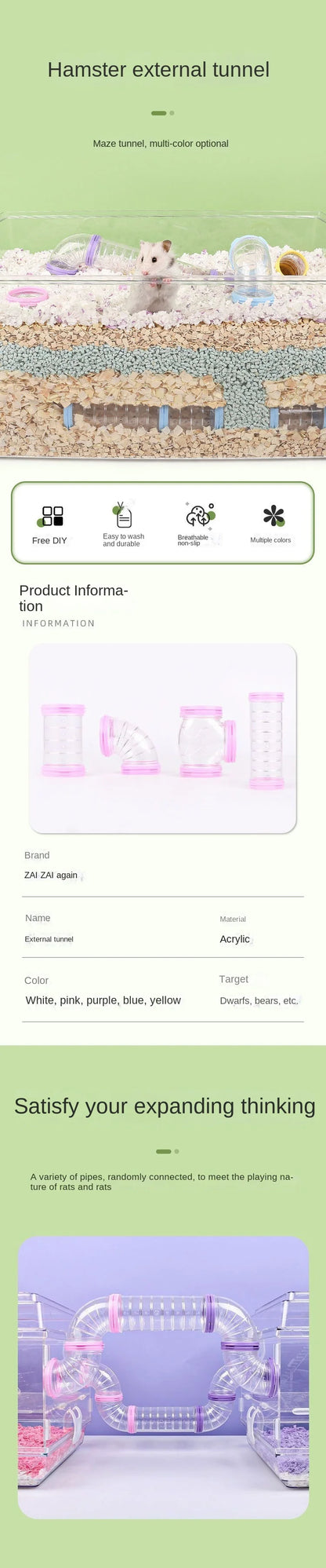 Hamster Toy Maze DIY Remodeled Cage External Tubes Tunnel Set Sports U Pipe Hamster Accessories Pipeline Chinchillas Supplies