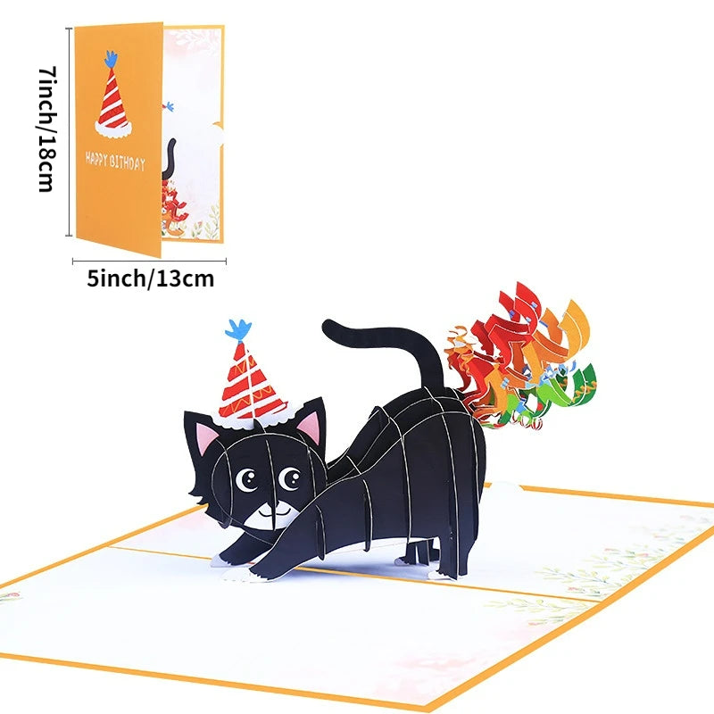 1pc 5x7inch Cat Pop Up Birthday Card 3D Cat Farting Confetti Funny Birthday Card for Husband, Wife, Friend, and Every Cat Lover