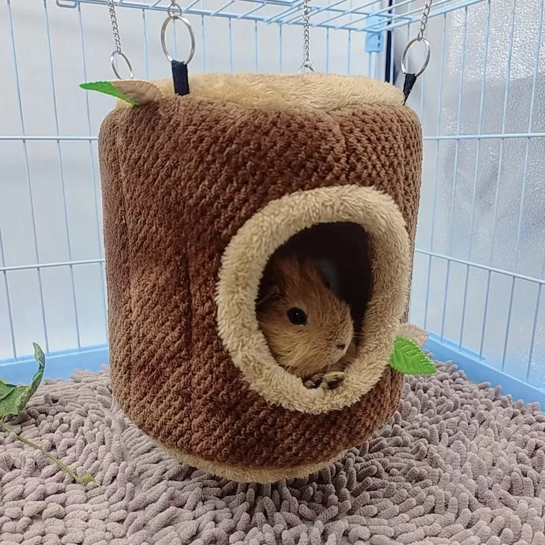 Small Animals Pet House Hamster Nest Stump Shaped Round Hang Hammock Guinea Pig Ferret Squirrel Rabbit Winter Warm Cotton Beds