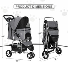 Foldable Pet Stroller Trolley Carrier With Wheels 3 Wheels Pet Strolling Cart For Small/Medium Dogs And Cats With Storage Basket