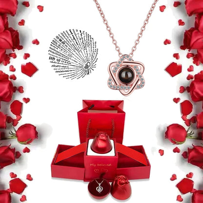 I Love You Necklace With Rose Gifts Box 100 Languages Projection Pendant Jewelry For Girlfriend 2023 New In Romantic Accessories