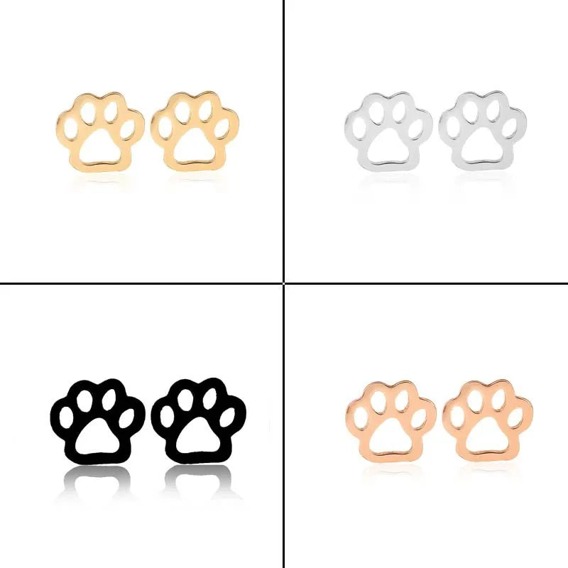 Trend Cute Dog Cat Paw Earings for Women Kids Fashion Metal Animal Footprint Stud Earrings Stainless Steel Ear Piercing Brincos