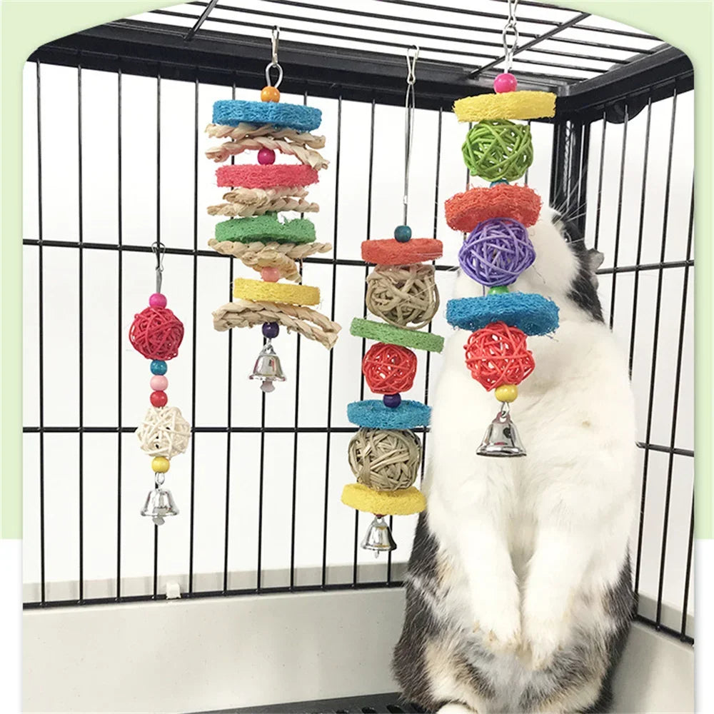 兔子倉鼠咀嚼玩具掛鈴藤球臼齒玩具寵物龍貓豚鼠鳥鸚鵡長尾小鸚鵡鳥籠裝飾