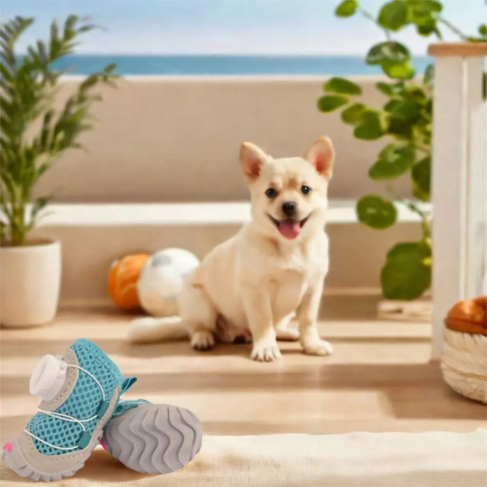 4pcs/set Protecting Breathable Dog Mesh Shoes Adjustable Anti-slip Pet Boots Thin Soft Sole Dog Sneakers Summer Season