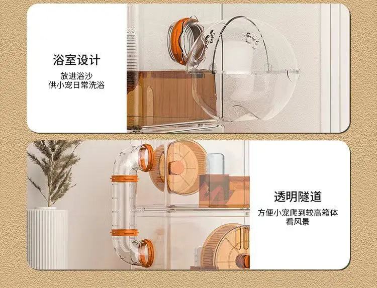 Hamster cage Luxury Grand Villa Transparent acrylic Gold silk Bear Dutch Pig two layer multi-layer combination hamster supplies