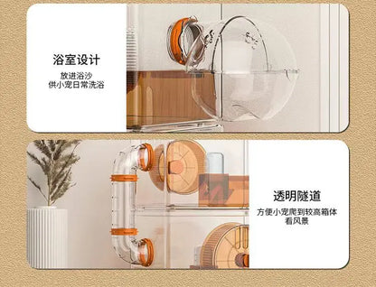 Hamster cage Luxury Grand Villa Transparent acrylic Gold silk Bear Dutch Pig two layer multi-layer combination hamster supplies