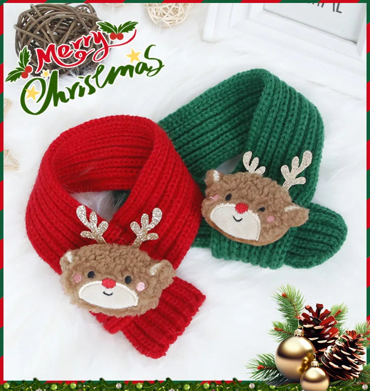 New Pet Knitted Christmas Scarf Cat Dog Yarn Cartoon Elk Snowman Warm Plush Hat Set Dog Accessories for Small Dogs