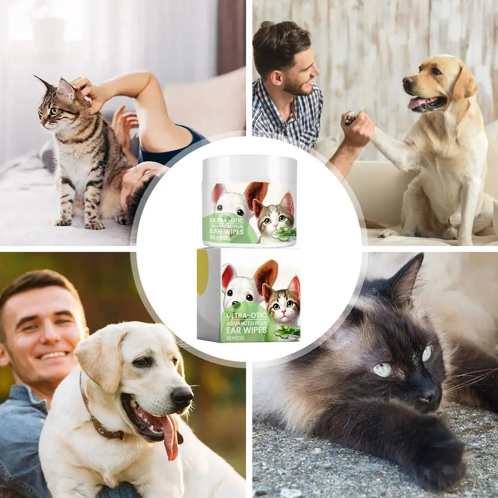 Dog Ear Cleaner Wipes Effective Cat Ear Wipes Dog Ear Cleaning Pads Soothing Dog Ear Cleaner Cat Ear Cleaner Wipes for Pet Dogs