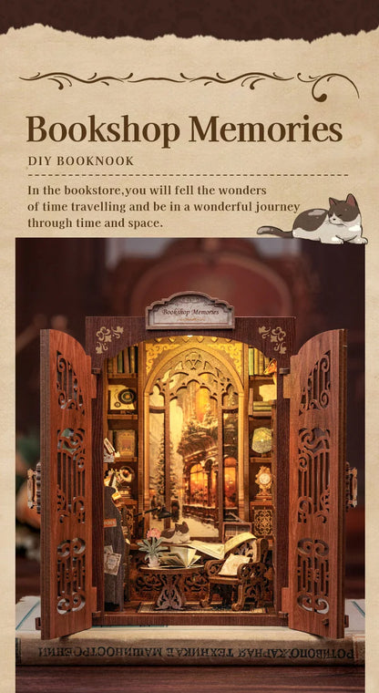 CUTEBEE DIY 書角套件微型玩具屋搭配淺色木質書架外掛復古書角裝飾可作為禮物書店系列