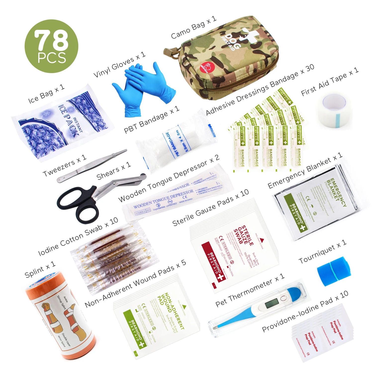 78Pcs First Aid Kit Pet Trauma Care Survival Kit Dog Emergency Rescue Case Medical Storage Bag Bandage Splint Dressing Organizer