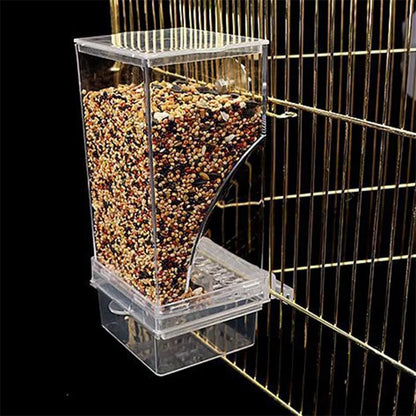Mess Bird Cage Feeder Automatic Parrot Seed Feeders with Perch Acrylic Transparent Seed Food Container Cage Accessories