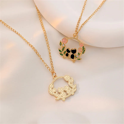 Cute Cat Bunny Sika Deer Necklace for Women Kids Fashion Cartoon DIY Animal Pendant Necklace Party Jewelry Accessories Gift