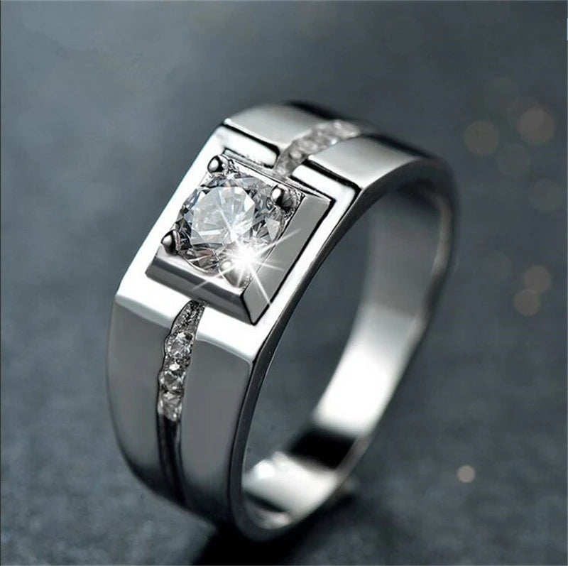 Solitaire Male 0.8ct Lab Simulated Diamond cz Ring Real 925 sterling Silver Jewelry Engagement Wedding band Rings for men gift