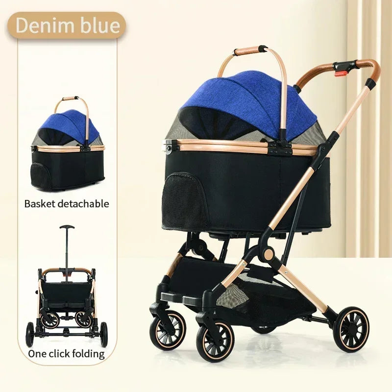 4 in 1 Pet Stroller, Folding Light weight Cat &Dog Stroller with Detachable Carrier, 180° Reversible Canopy, All Terrain 4-Wheel