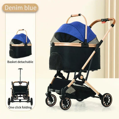 4 in 1 Pet Stroller, Folding Light weight Cat &Dog Stroller with Detachable Carrier, 180° Reversible Canopy, All Terrain 4-Wheel