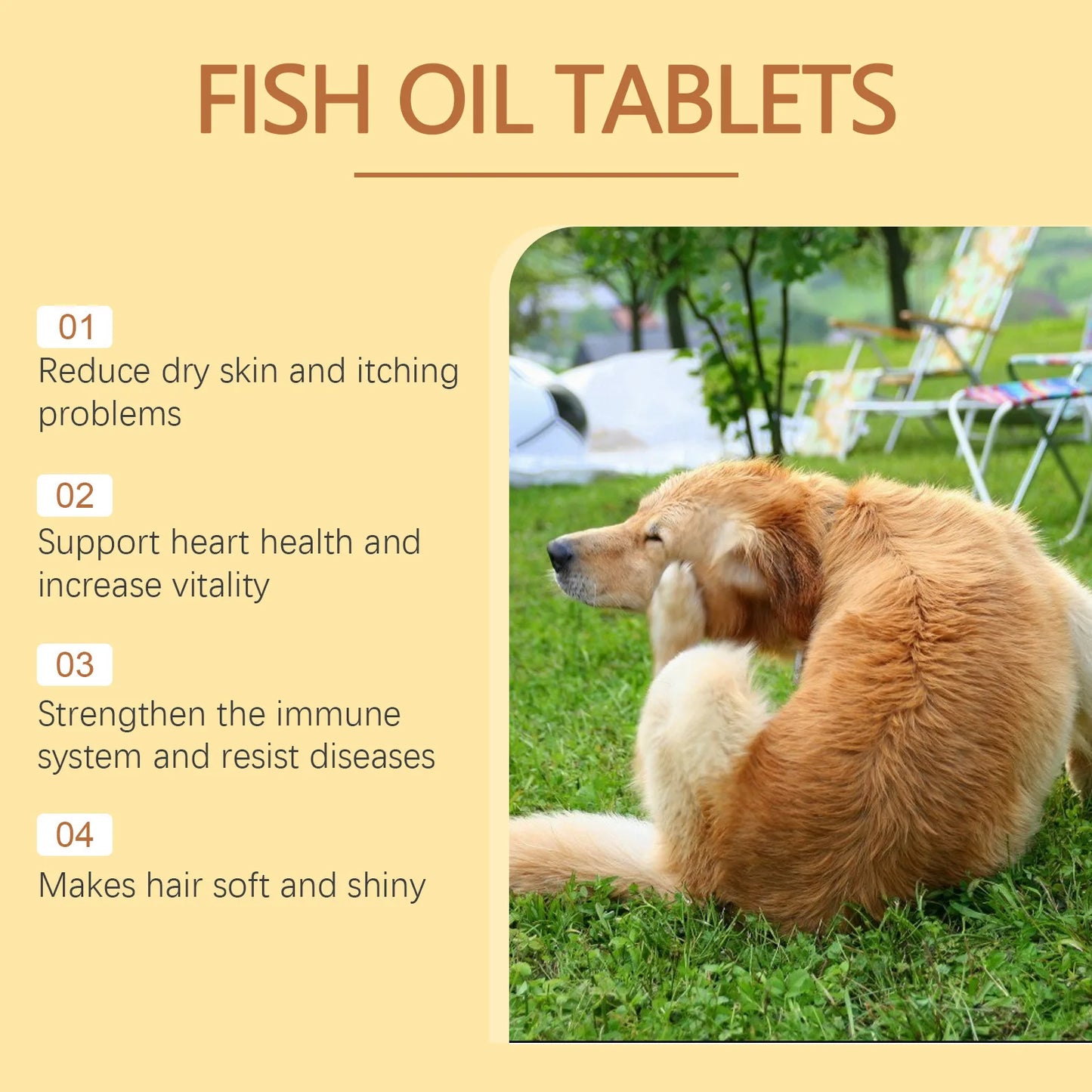 Canine Multivitamin Fish Oil Tablets for Dogs Coat Care Formula with Omega-3, Reduce Shedding & Nourish Skin Health Supplement