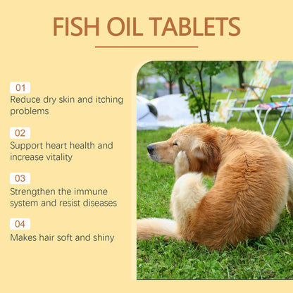 Canine Multivitamin Fish Oil Tablets for Dogs Coat Care Formula with Omega-3, Reduce Shedding & Nourish Skin Health Supplement