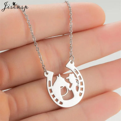 Stainless Steel Origami Cat Necklaces Lovely Animal Kitten Jewelry Cat on the Moon Pendant Necklace Women Bijoux Collane