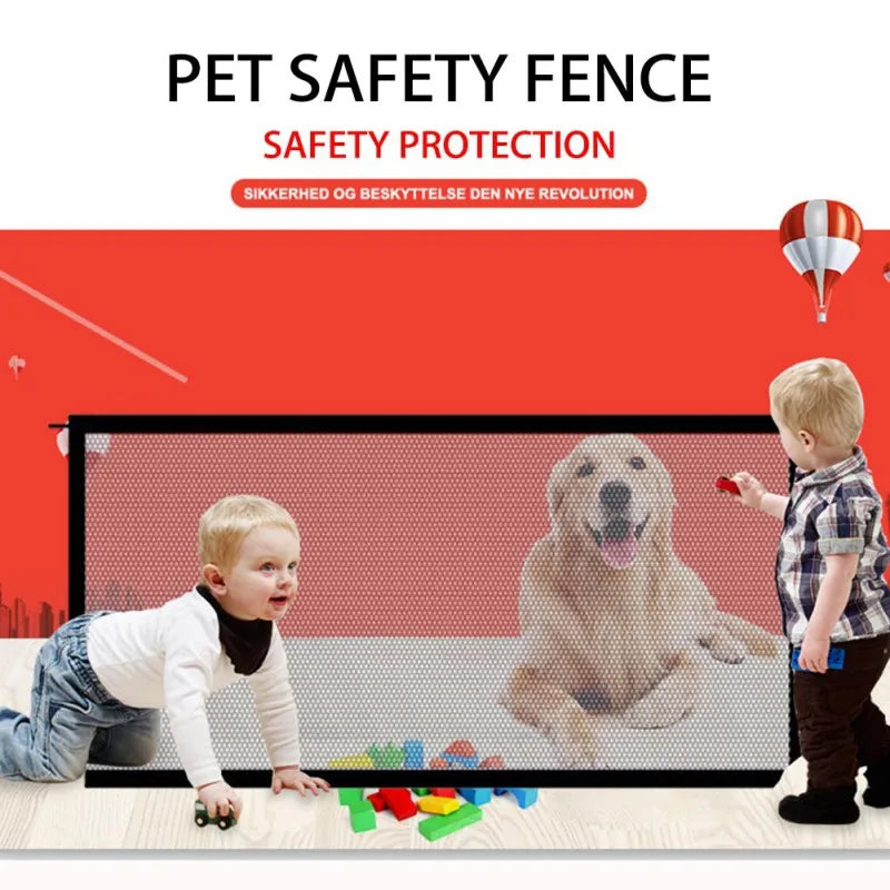 Foldable Pet Dog Gate Door Barrier Safety Guard Fence Mesh Enclosure Rectangle Magic Safety Gate Dog Safeguard With Hook