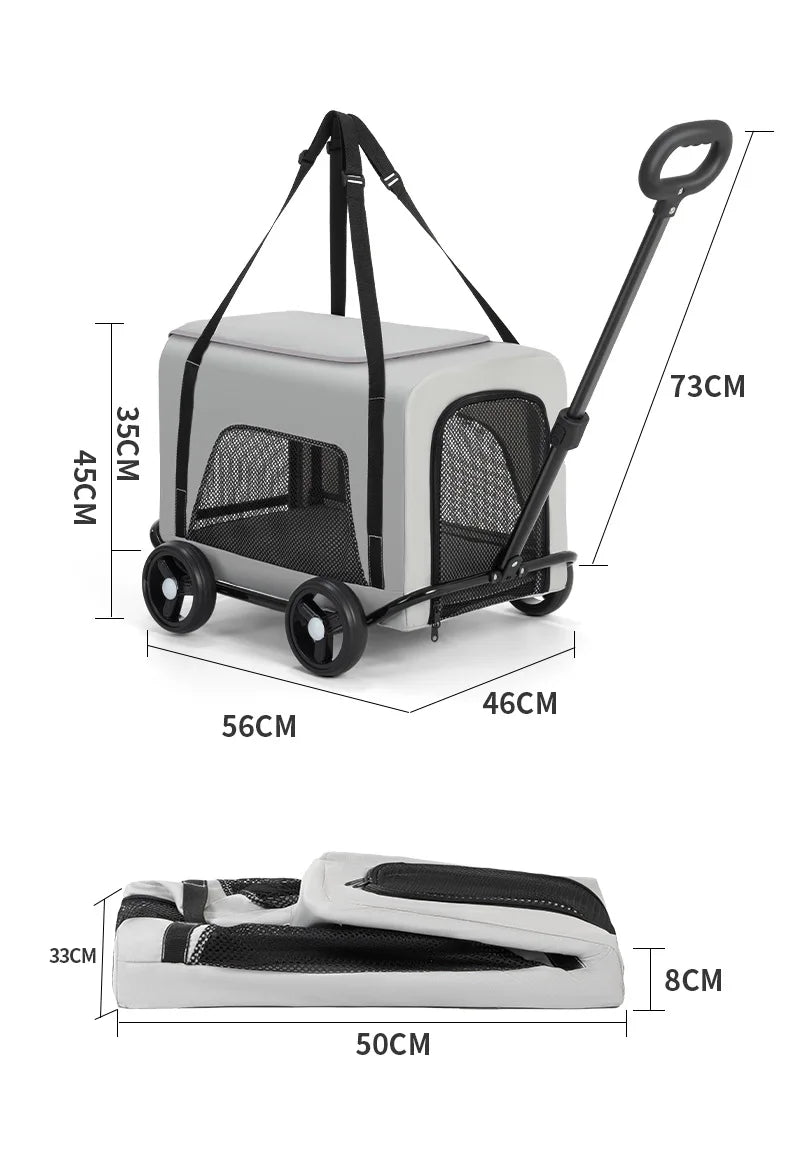 360 ° Rotating Rod Lightweight Folding Small And Medium Pet Stroller Outdoor 3-sided Breathable Window Cat Dog Backpack