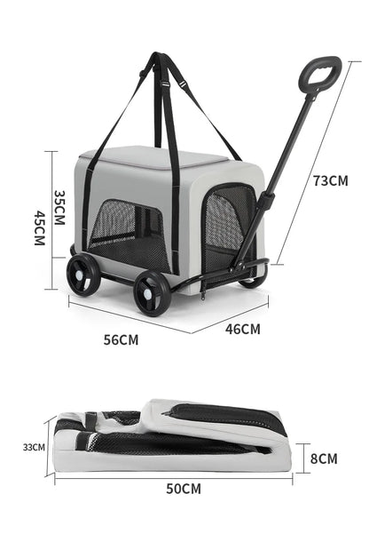 360 ° Rotating Rod Lightweight Folding Small And Medium Pet Stroller Outdoor 3-sided Breathable Window Cat Dog Backpack