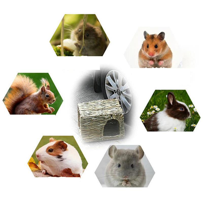 可折疊編織兔籠寵物倉鼠豚鼠兔草咀嚼玩具墊屋床窩適用於小動物兔子配件