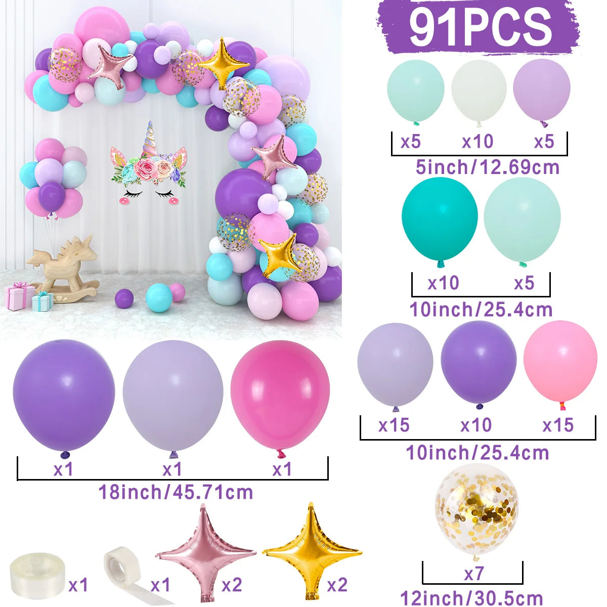 Rainbow Unicorn Balloons Garland Arch Kit Unicorn Birthday Party Decor Kids Wedding Birthday Supplies Baby Shower Latex Balloons