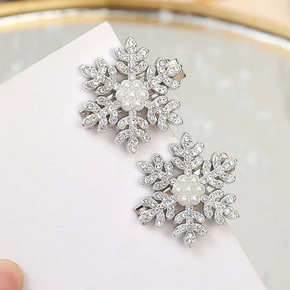 Petshomesupplies /5pcs Snowflake Rhinestone Hair Clips Crystal Hairpin for Women Barrette Wedding Bridal Christmas Ornaments Hair Accessories