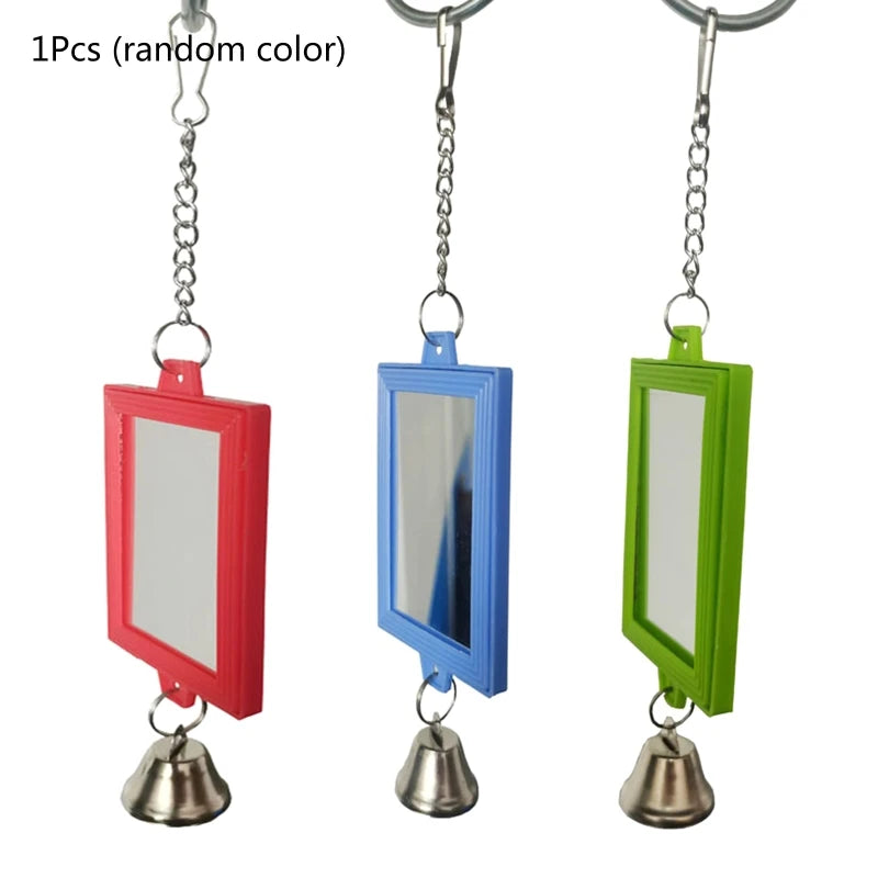 Bird Mirrors with Metal Bells Cockatiel Parakeet Mirror for Cage Bird Toy Swing Cage Accessories for Parrot Conure