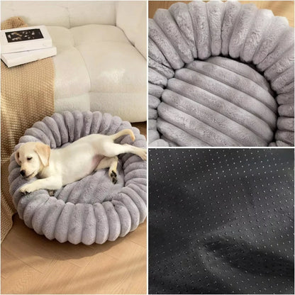 Round Plush Dog Bed for Medium Pets, Winter Soft Nest