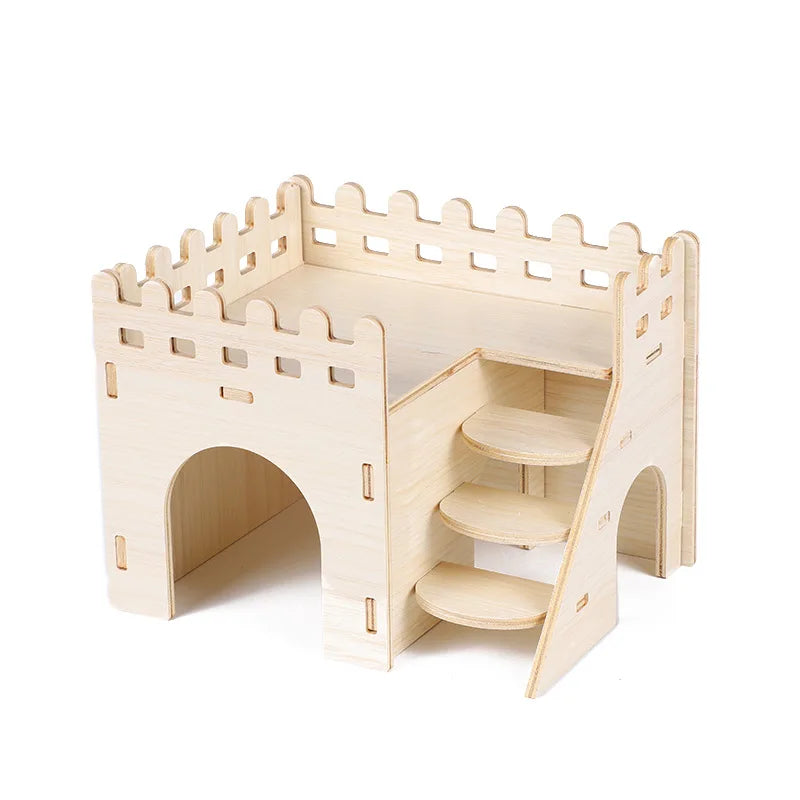 Creative Hamster Nest Wooden Fence Villa Pet Home Supplies Comfortable Sleeping Nest Simple Style Solid Color House Villa