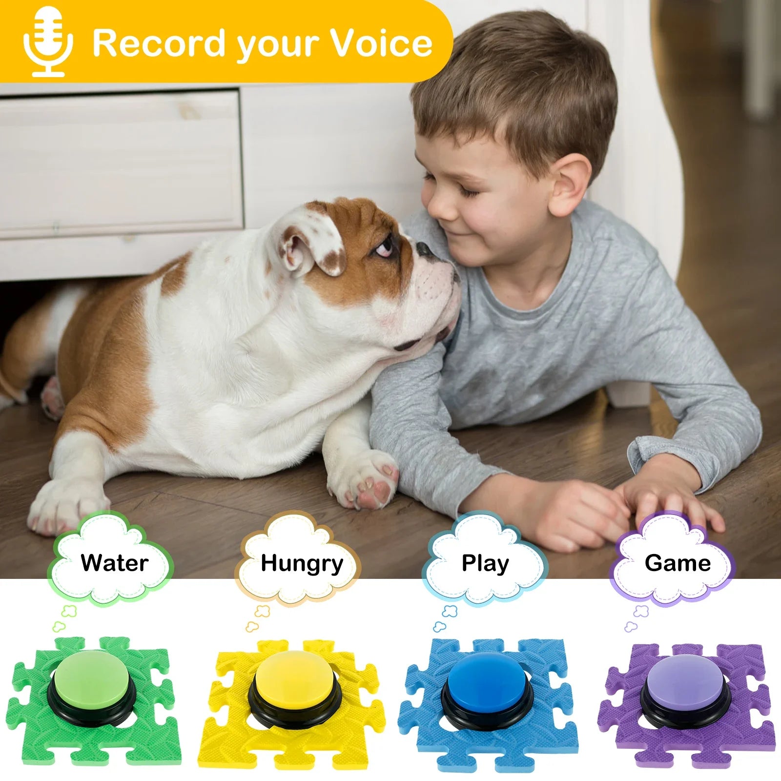 4Pcs Dog Talking Button Recordable Training Buttons for Dogs Talking Dog Buzzer with Anti-Slip Pad 30 Seconds Voice Recording