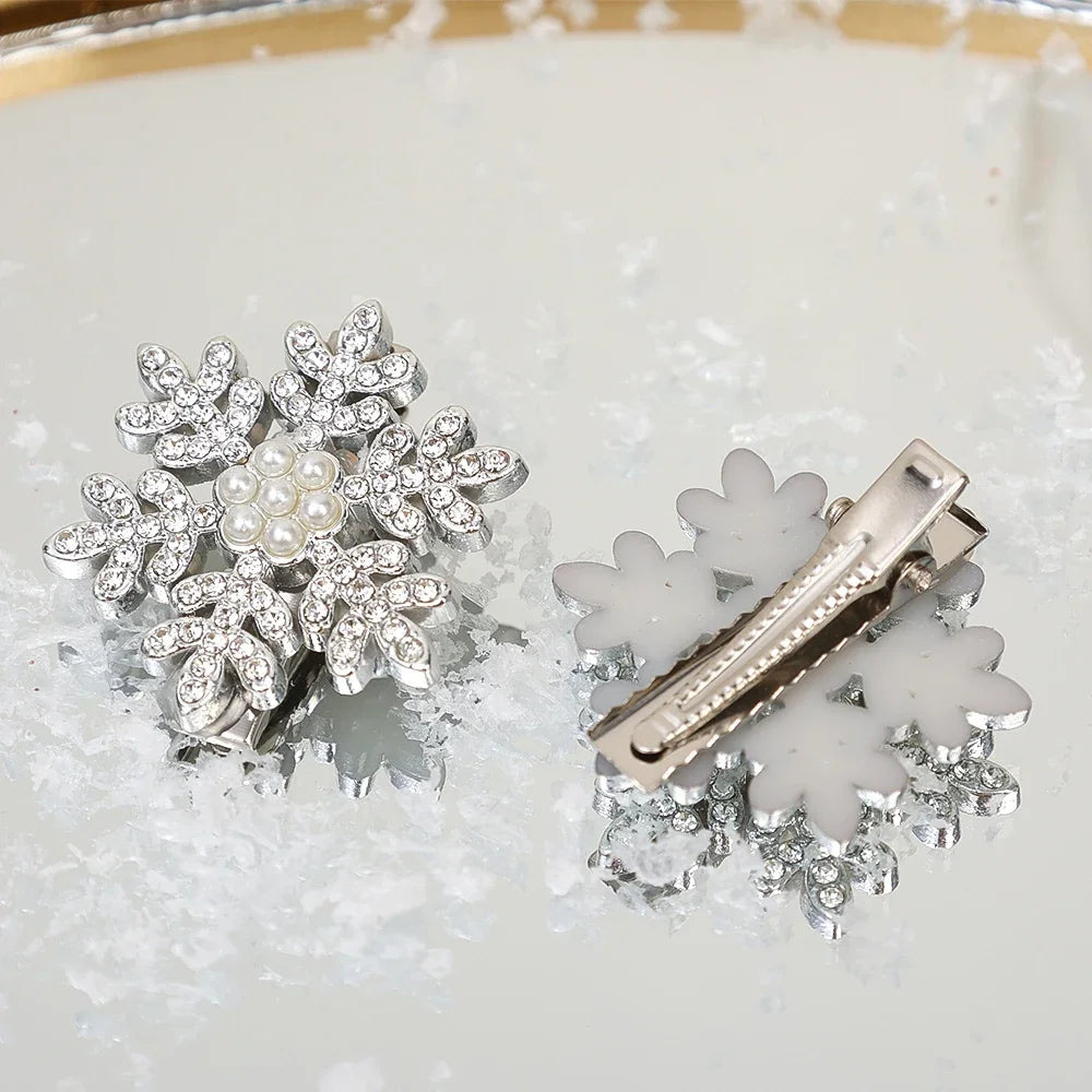 Petshomesupplies /5pcs Snowflake Rhinestone Hair Clips Crystal Hairpin for Women Barrette Wedding Bridal Christmas Ornaments Hair Accessories
