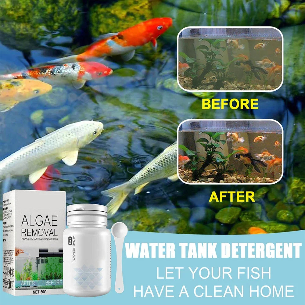 Algae Remover Moss Remover for Fish Tank Fish Pond Aquarium Green Algae Bactericidal Removal Improving Water Transparency 50g