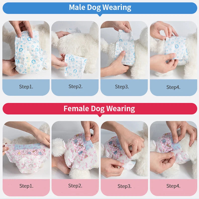 10PCS Super Absorbent Pet Diapers Dog Physiological Pants Leakproof Dog Diapers Disposable Nappies for Dogs Cats Male Female