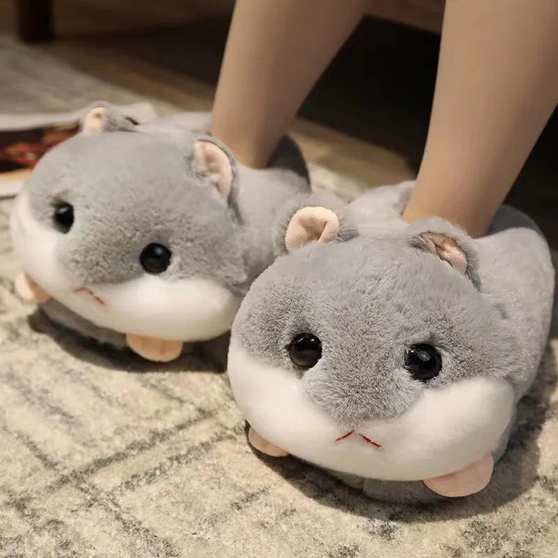 7 Colors Cute Cartoon Animal Plush Slippers Husky Dog Hamster Rabbit Bunny Soft Stuffed Shoes Warm Winter Indoor Slides