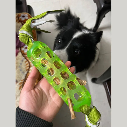 CAITEC Dog Toys Soft Rubber Treat Cylinder with Knotted Streamer Suitable for Foraging Pet Toys with Video