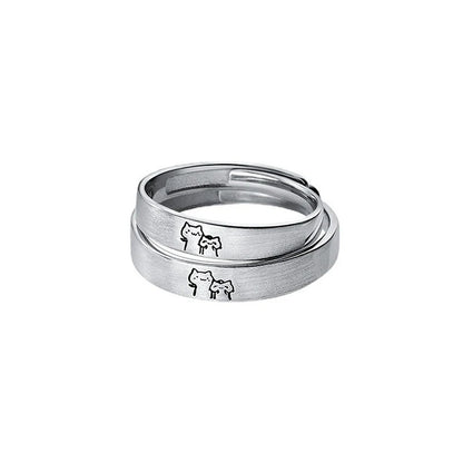 1Pair Couple Rings Cute Kitten Sliver Open Ring For Women Men Adjustable Finger Rings Romantic Lovers Anniversary Jewelry Gift
