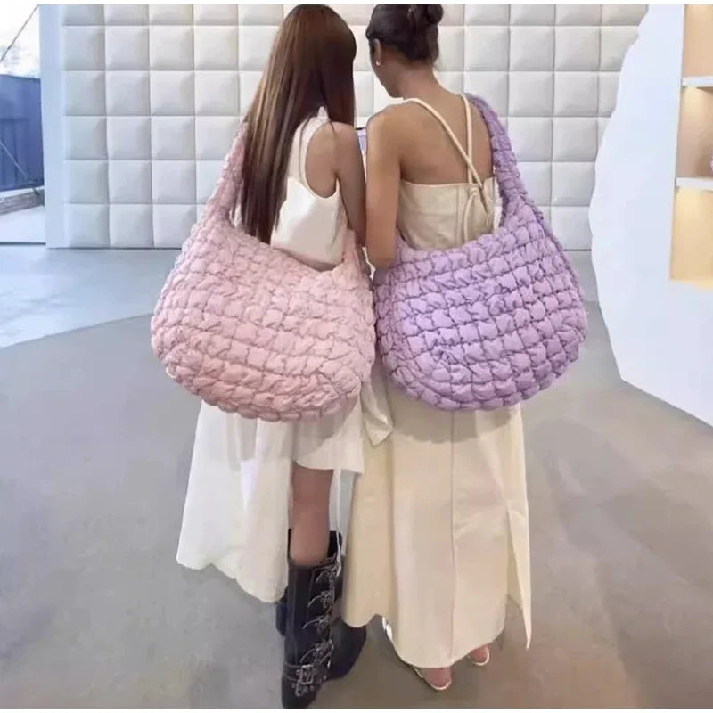 New Cloud Bag Folded Soft Pleated Bubbles Shoulder Bags Dumpling Bag Large Capacity Tote Bag Cotton Underarm Handbag Woman