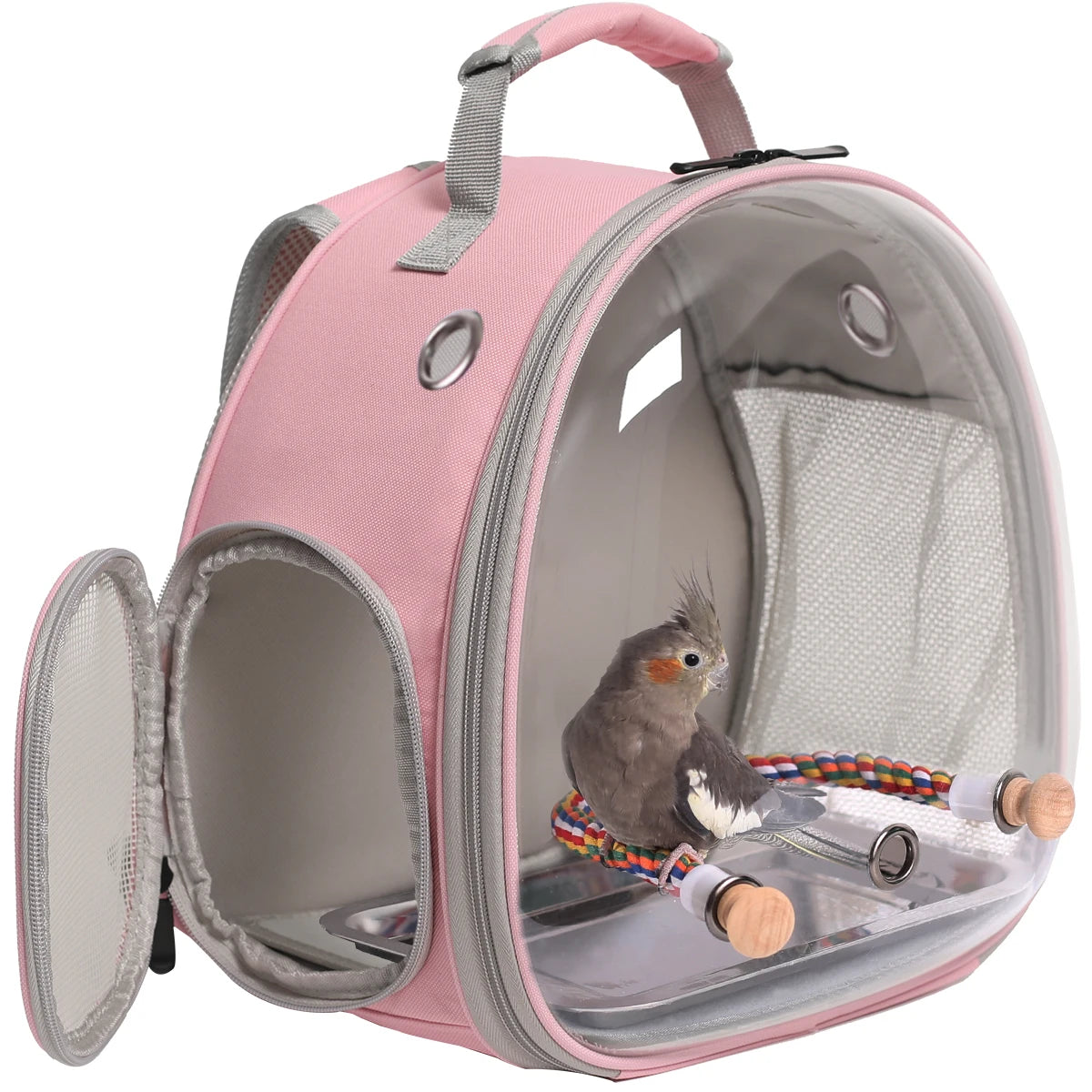 Portable Bird Travel Carrier Backpack with Rope Perch for Parrot Birds Cage Transparent Double Shoulder Gruinea Pig Backpack