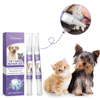 2pcs 3ml Pet Teeth Cleaning Gel Fresh Breath Tooth Whitening Toothbrush Tartar Removal Oral Care Teeth Repairing Dog Dental Pen