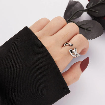 Cute Fortune Cat Shape Opening Rings For Women Silver Color Vintage Frog Toad Animal Delicate Finger Ring Girl Fashion Jewelry