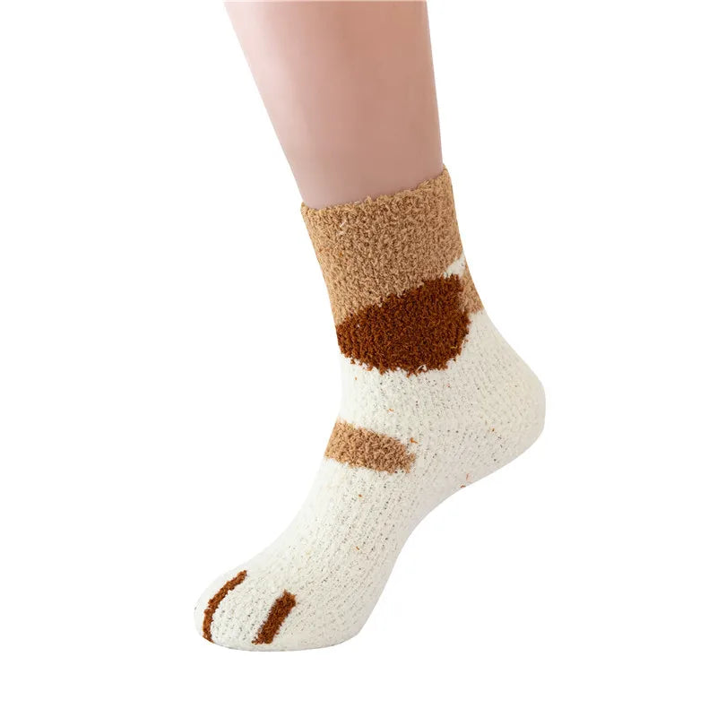 Women Winter Warm Fluffy Socks Cute Animal Claw Cat Paw Footprint Fuzzy Socks Female Thick Coral Fleece Home Floor Sleep Socks